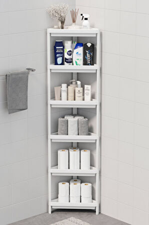 Mithra Life 6 Katlı Üçgen Plastik Beyaz Banyo Mutfak Rafı MIT1233