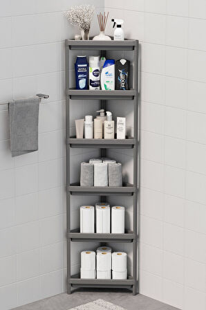 Mithra Life 6 Katlı Üçgen Plastik Gri Banyo Mutfak Rafı MIT1235