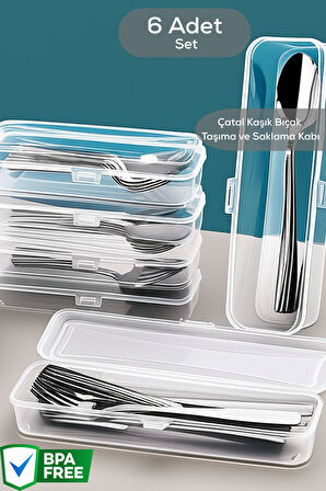 Mithra Life 6 Adet Şeffaf Çeyizlik Çatal Kaşık Düzenleyici Taşıma Seti Piknik Saklama Kutusu MIT1239