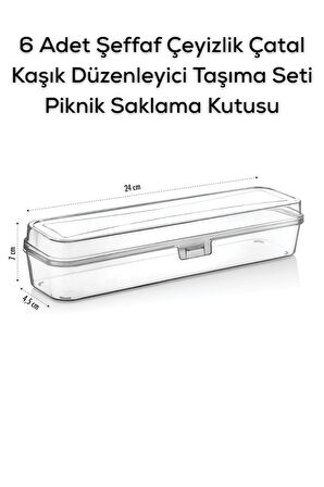 Mithra Life 6 Adet Şeffaf Çeyizlik Çatal Kaşık Düzenleyici Taşıma Seti Piknik Saklama Kutusu MIT1239