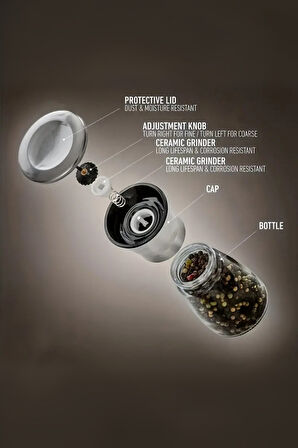 Mithra Life 2 li Set Metal Krom Kapaklı Cam Tuz Karabiber Değirmeni Tuzluk Biberlik MIT1244