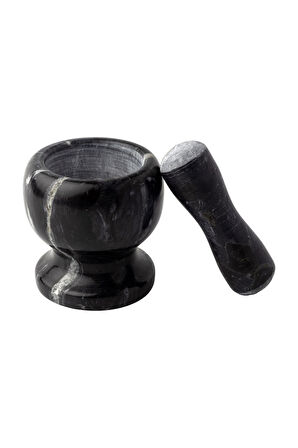 Mithra Life Lüks Doğal Desenli Ayaklı Siyah Mermer Oyma Havan ve Tokmak MIT1246