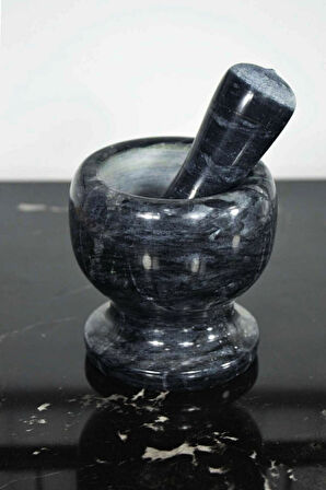 Mithra Life Lüks Doğal Desenli Ayaklı Siyah Mermer Oyma Havan ve Tokmak MIT1246