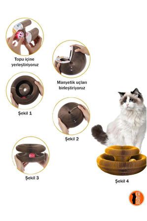 Mithra Life Akordiyon Kedi Tırmalama Oyuncağı Panosu Çıngıraklı Top ve Kedi Nanesi Hediyeli MIT1250