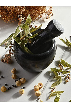 Mithra Life Lüks Doğal Desenli Koyu Gri Mermer Oyma Havan ve Tokmak MIT1251