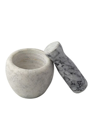 Mithra Life Lüks Doğal Desenli Açık Gri Mermer Oyma Havan ve Tokmak MIT1252