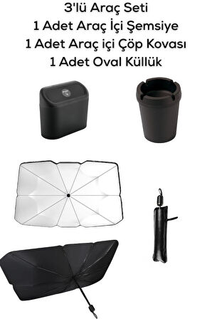 Mithra Life Araç İçi Konfor Set Güneşlik, Kapaklı Çöp Kutusu, Kokusuz Küllük MIT1255