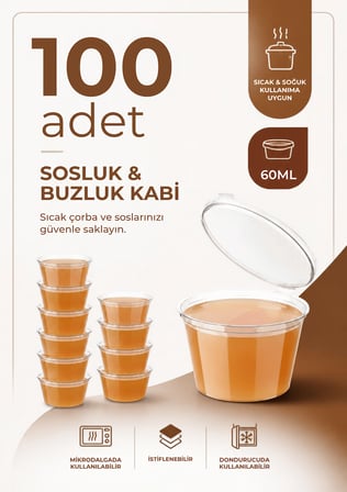 100 Adet 60 ML Sızdırmaz Mini Saklama Kabı Sosluk Buzluk Kabı MIT1366