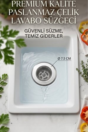 Küçük Boy Paslanmaz Çelik Lavabo Süzgeci 7,5 cm MIT1371
