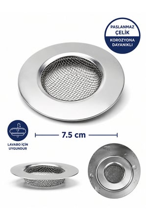 2 Adet Küçük Boy Paslanmaz Çelik Lavabo Süzgeci 7,5 cm MIT1372