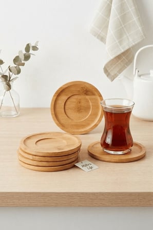 6 lı Bambu Yuvarlak Çay Tabağı Bardak Altlığı Takımı Seti MIT1374