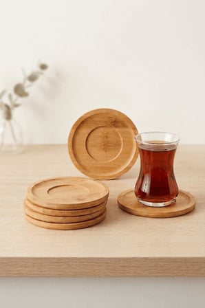 6 lı Bambu Yuvarlak Çay Tabağı Bardak Altlığı Takımı Seti MIT1374