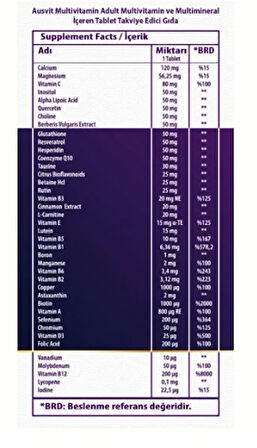 Multimax Adult – Multivitamin ve Multimineral İçeren Tablet Takviye Edici Gıda 30 Tb