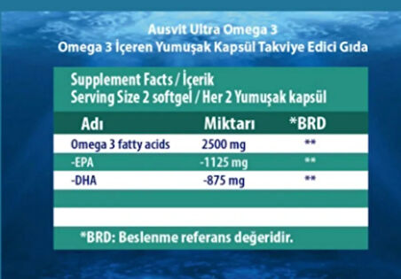 Ultra Omega-3 Norway Fish Oil Epa Dha 2500mg Norveç Balık Yağı 180 Softgel