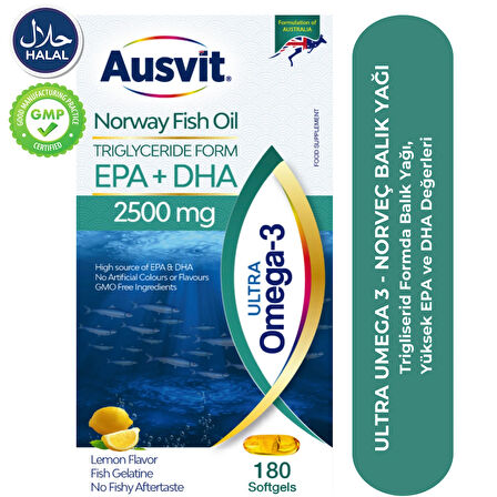 Ultra Omega-3 Norway Fish Oil Epa Dha 2500mg Norveç Balık Yağı 180 Softgel