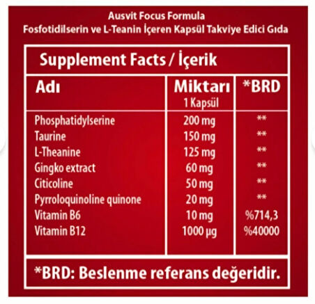 Focus Formula – Fosfotidilserin ve L-Teanin İçeren Kapsül Takviye Edici Gıda 30 Vegan Caps