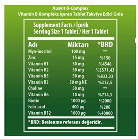 B Complex Vitamin | Enerji & & Biotin | 30 Tablet