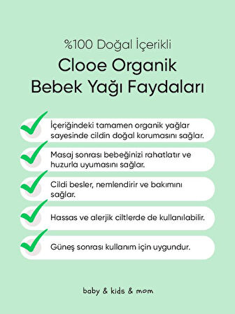 Clooe Organik Bebek Yağı (100ml) - 2'li Fırsat Paketi