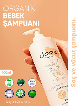 Clooe Organik Bebek & Çocuk Saç, Vücut Şampuanı (400ml) 