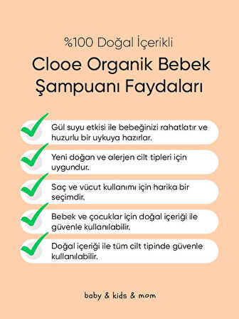 Clooe Organik Bebek & Çocuk Saç, Vücut Şampuanı (400ml) 