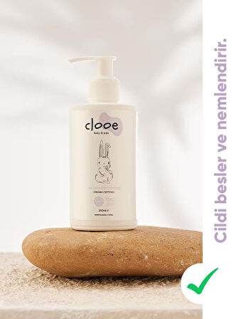 Clooe Organik Bebek Losyonu (250ml) - Argan Yağı, Zeytinyağı, Huş, Gül Suyu - Yenidoğan Kullanımına Uygun