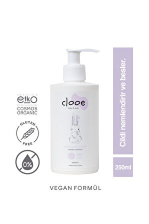 Clooe Organik Bebek Losyonu (250ml) - Argan Yağı, Zeytinyağı, Huş, Gül Suyu - Yenidoğan Kullanımına Uygun