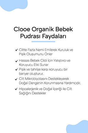 Clooe Organik Bebek Pudrası (200gr) - Organik İçerik, Ferahlatıcı Etki, Hassas Ciltlere Özel
