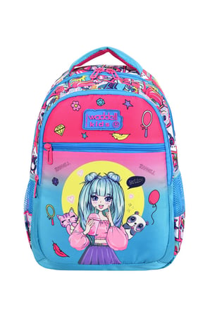 Waddell Lisanslı Turkuaz- Fuşya Anime Kız Desenli Kız Çocuk Okul Sırt Çantası ,Beslenme Çantası Ve Kalemlik