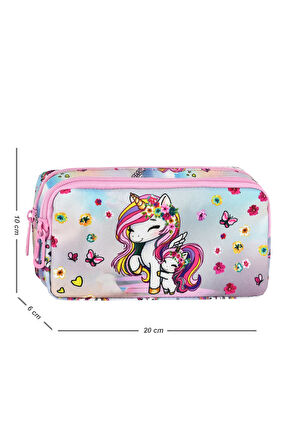 Waddell Pembe Unicorn Desenli 2 Cepli Kalem Kutusu,Kalemlik