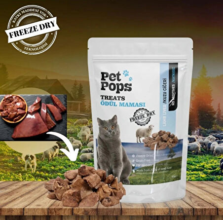 Kediler için %100 Doğal Dondurularak Kurutulmuş Kuzu Ciğer Mama - 40gr