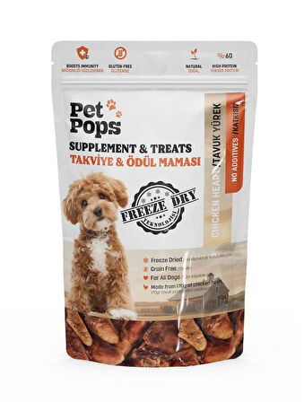 Köpekler için %100 Doğal Dondurularak Kurutulmuş Tavuk Yürek Mama - 40gr