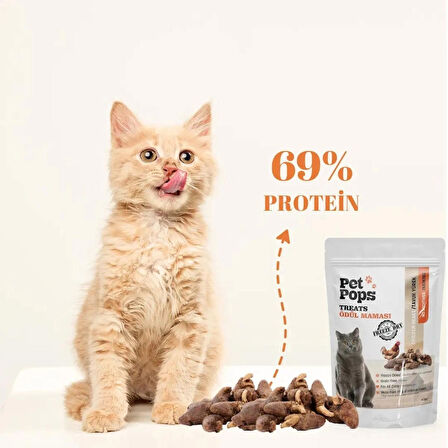 Kediler için %100 Doğal Dondurularak Kurutulmuş Tavuk Yürek Mama - 40gr