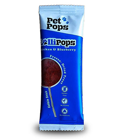 - Kedi ve Köpekler için LoliPop Ödülü - %100 doğal ve yenilebilir çubuklu / 10 adet / Yaban Mersinli