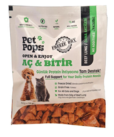 Kedi ve Köpekler için %100 doğal Aç-Bitir Mama - Dondurularak Kurutulmuş 10 gr Dana Cigeri