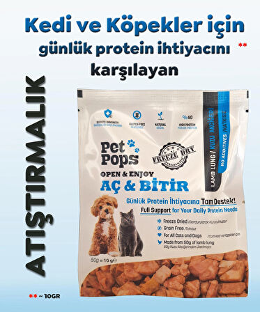 Kedi ve Köpekler için %100 doğal Aç-Bitir Mama - Dondurularak Kurutulmuş 10 gr Kuzu Cigeri
