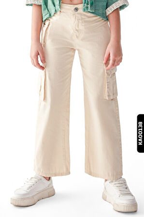 Kargo Cepli Kemerli Geniş Paçalı Kız çocuk pantolon 8-14 Yaş 56701