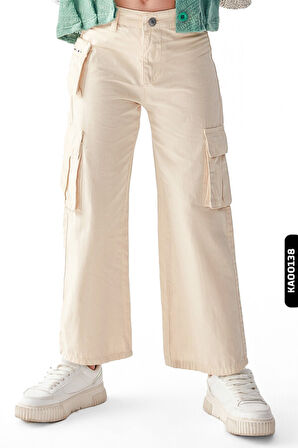 Kargo Cepli Kemerli Geniş Paçalı Kız çocuk pantolon 8-14 Yaş 56701