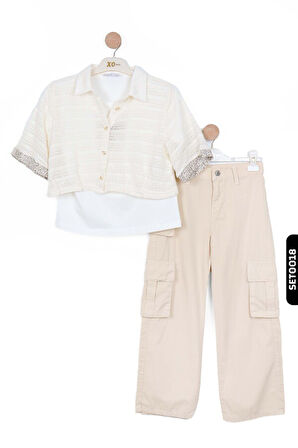 Kargo Cepli Kemerli Geniş Paçalı Kız çocuk pantolon 8-14 Yaş 56701