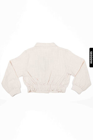 Sivri Yakalı Düğmeli Lastik Belli Büzgü Kollu Kız Çocuk Ceket 4-8 Yaş 36514