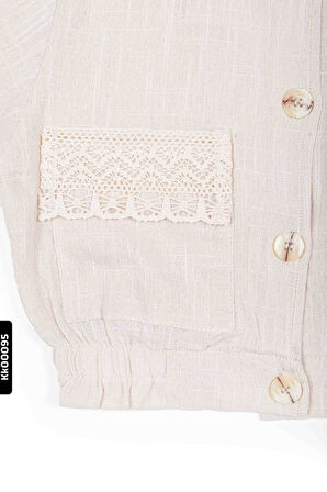 Sivri Yakalı Düğmeli Lastik Belli Büzgü Kollu Kız Çocuk Ceket 4-8 Yaş 36514