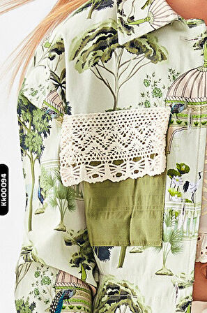 Sivri Yakalı Düğmeli Tek Cepli Büzgü Kollu Kız Çocuk Gömlek 4-8 Yaş 36501