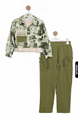 Sivri Yakalı Düğmeli Tek Cepli Büzgü Kollu Kız Çocuk Gömlek 4-8 Yaş 36501