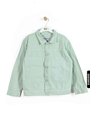 Düğmeli Polo Yakalı Kargo Cepli Örmeli Oversize Erkek Çocuk Ceket 5-14 Yaş 24220