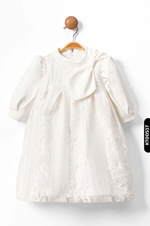 Bohçalı Çiçekli Ajurlu Büzgülü Dik Yakalı A-Line Kalıplı Kız Çocuk Elbise 2-6 Yaş 10043