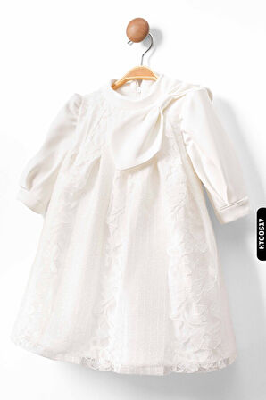 Bohçalı Çiçekli Ajurlu Büzgülü Dik Yakalı A-Line Kalıplı Kız Çocuk Elbise 2-6 Yaş 10043