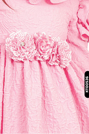 Fırfırlı Kristal Taş Ve Çiçek Baskılı Yay Başörtülü Kız Çocuk 2li Elbise 4-12 Yaş 6522