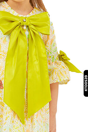 A-line Kalıplı Büzgülü Kollu Kurdele Detaylı Yay Başörtülü Kız Çocuk Elbise 1-5 Yaş 6564