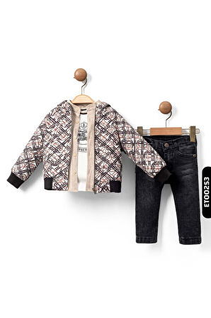 Kapüşonlu Nakışlı Dijital Baskılı Fermuarlı 4lü Erkek Çocuk Alt Üst Takım 6-36 Ay 1130