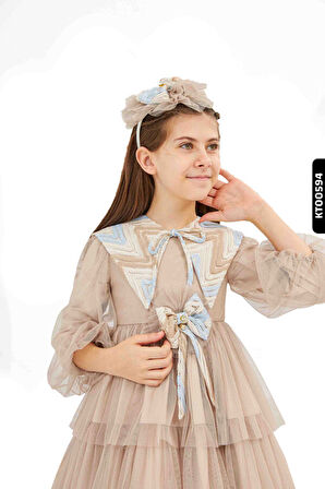 Bohçalı Dantel Yakalı Fırfırlı Mendil Kollu 3lü Kız Çocuk Elbise 4-12 Yaş 6501