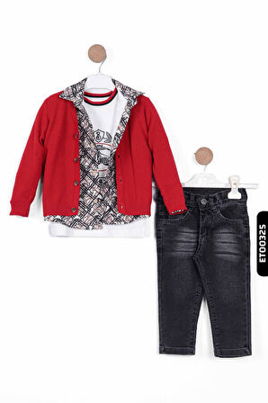 Yünlü Düğmeli Ceketli Asterli gömlekli 4lu Erkek Çocuk Alt Üst Takım 1-5 Yaş 1432